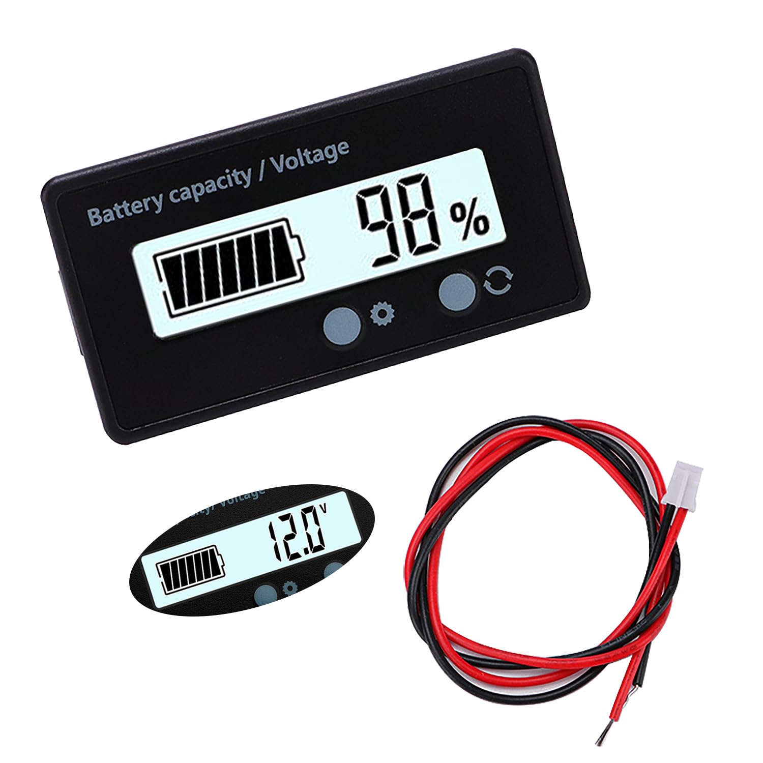 VooGenzek Compteur de Batterie CC, Moniteur de Voltmètre Capacité, Indicateur Batterie Plomb, Écran LCD DC 12V 24V 36V 48V