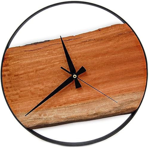 Frenask - Reloj de pared de madera de eucalipto – 14 pulgadas hecho a mano, silencioso, sin tictac, placa de madera maciza de 1.2 pulgadas de grosor