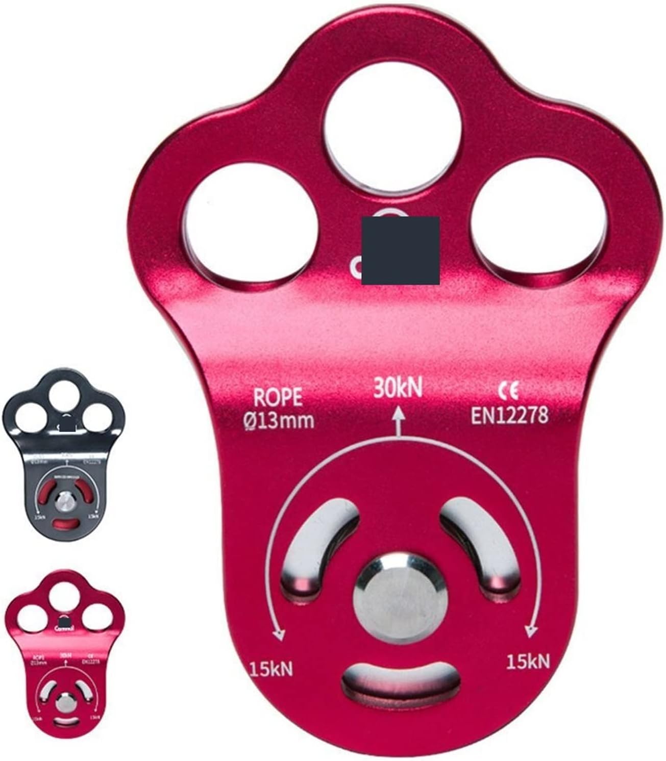 INLIMA Pulley Rock Climbing Tree Climbing Pulley Group Mountaineering Three-Hole Single Pulley Bearing High-Altitude Rescue Equipment (Color : Rojo)