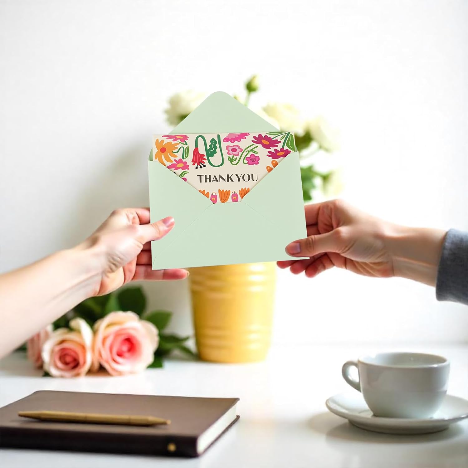 24 Pack Thank You Cards Bulk with Envelopes & Stickers, 4×6 Inches Retro Abstract Florals Appreciation Cards Notes for Teacher, Coworker, Baby Shower，6 Designs - Image 6