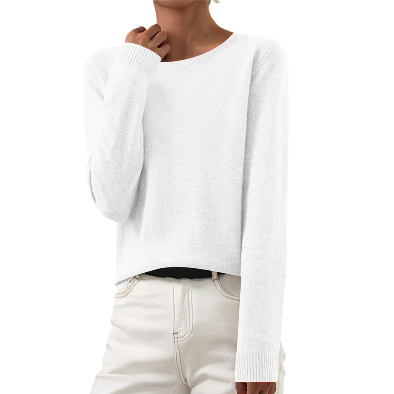 Cashmere Sweaters for Women Crewneck Knitted Warm Pullover Lightweight Long Sleeve Elegant Soft Fall Top Sweater