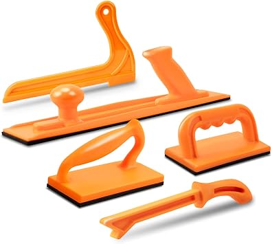 POWERTEC Push Block & Push Stick Fits Table Saw, Router Table, Band Saw & Jointer, Ergonomic Handles, Max Grip, Wood Pusher Reduces Kickback & Increases Safety for Wood working Accessories. 5PK71009