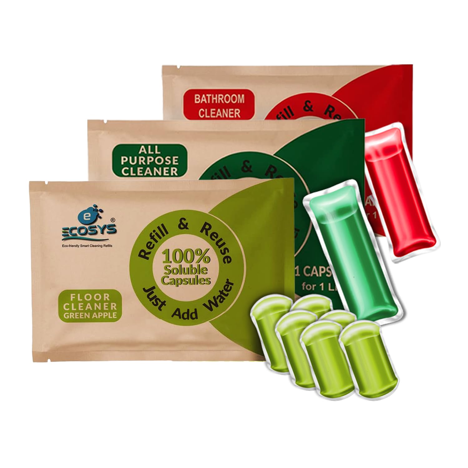 Ecosys 3L Disinfectant Kit with Green Apple Scent - Includes 1 Green Apple Floor Cleaner(6 Capsule for 1L),1 All-Purpose Cleaner(1 Capsule for1L)1 Bathroom Cleaner (1 Capsule for 1L) (B093LS8SCH) Amazon Price History, Amazon Price Tracker