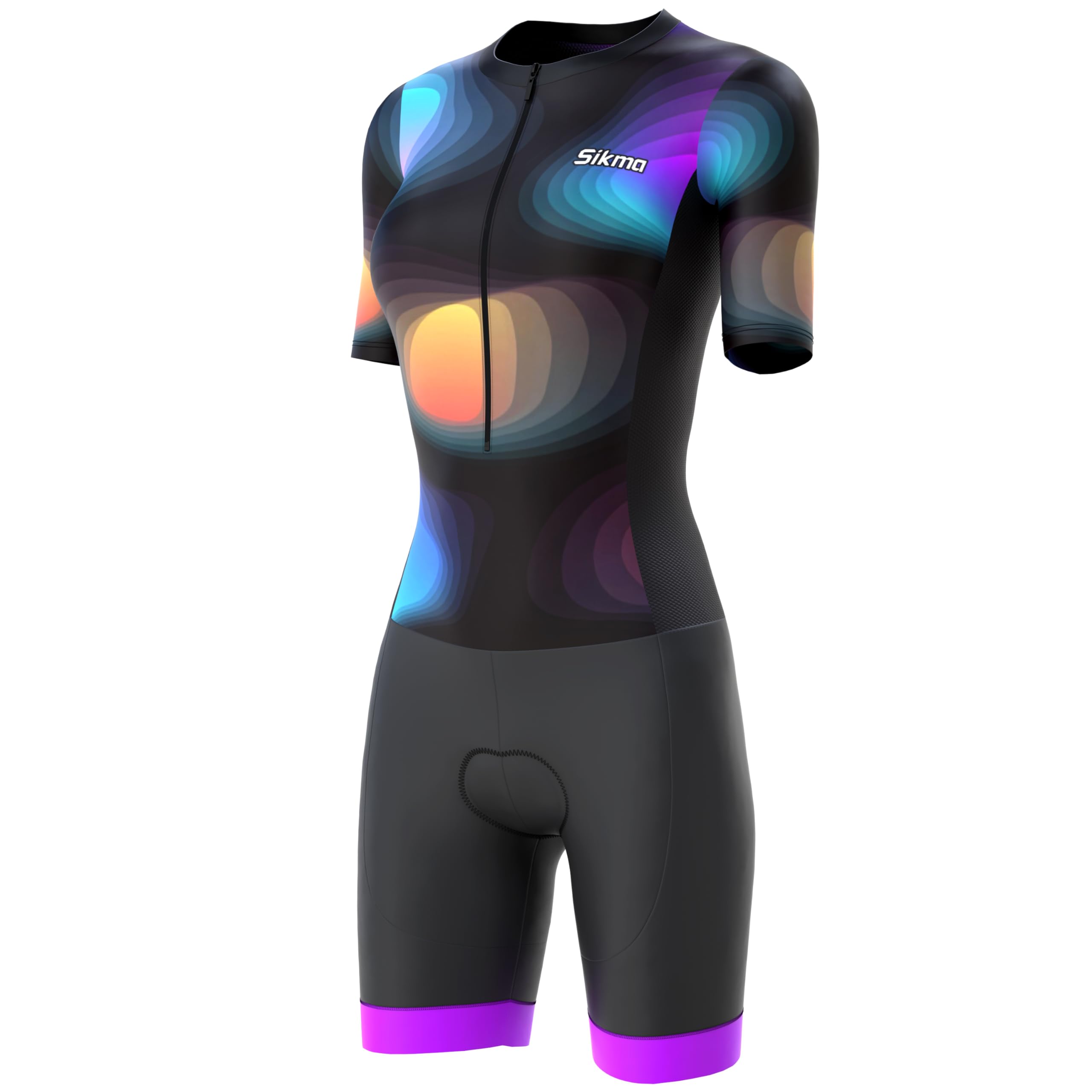 Sikma Tuta da triathlon da donna a mezza manica in rete traspirante imbottita con catarifrangente ad alta visibilità, una tasca posteriore e fasce elastiche per le gambe