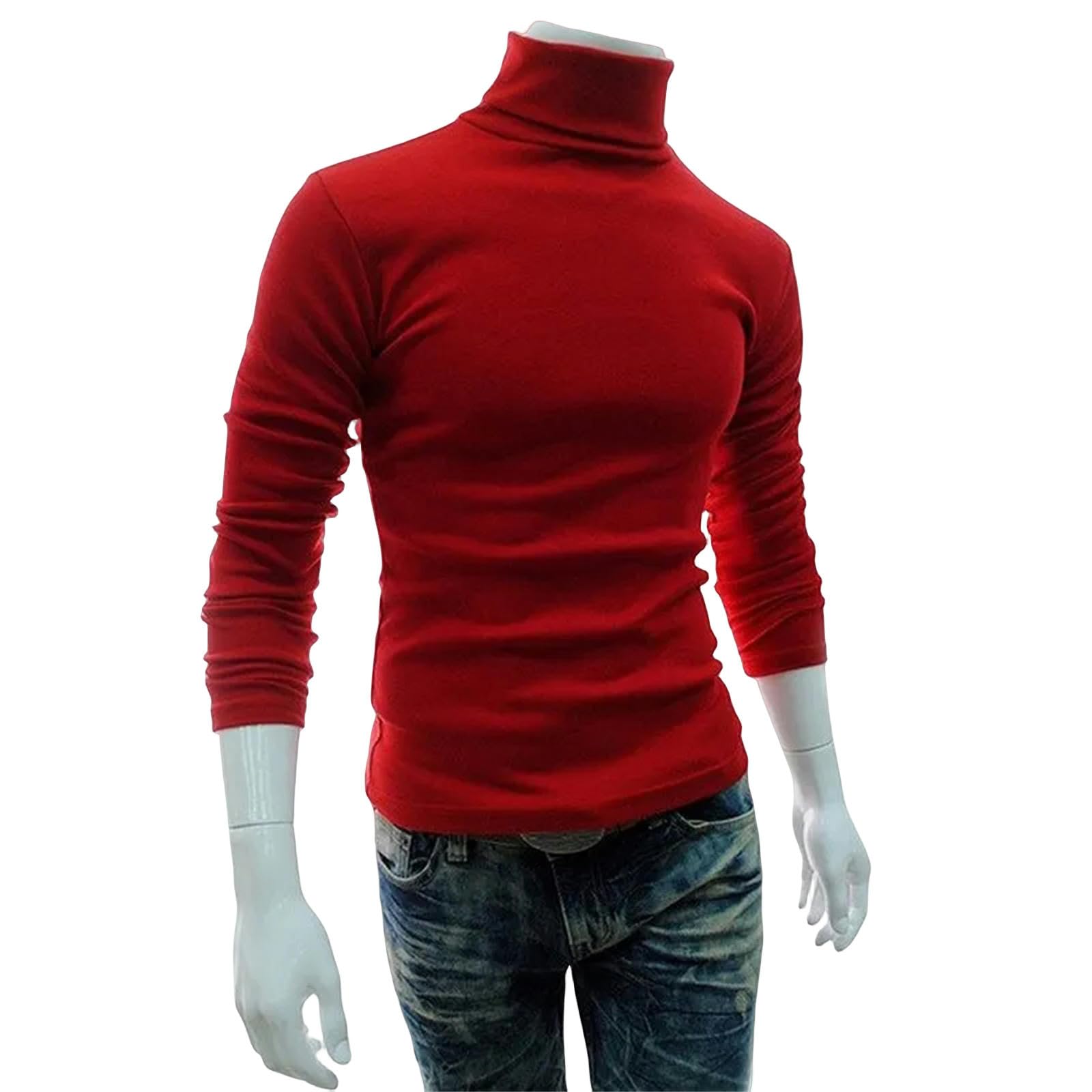 MdybF Sweter męski męski golf swetry cienkie czerwone wino swetry sweter dla mężczyzn solidny biuro bawełna dzianina