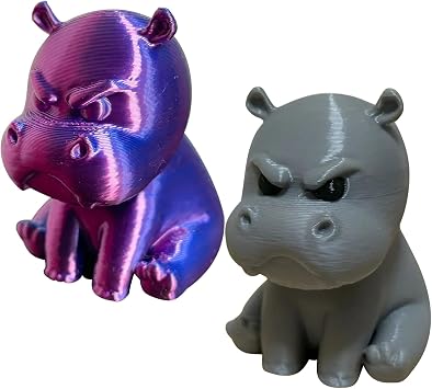 Tizee 2Pcs 3D Printed Angry Little Hippo Figure, Creative Home Office Decor & Gift, Mini Pygmy Hippo Statue for Desk & Bookshelf