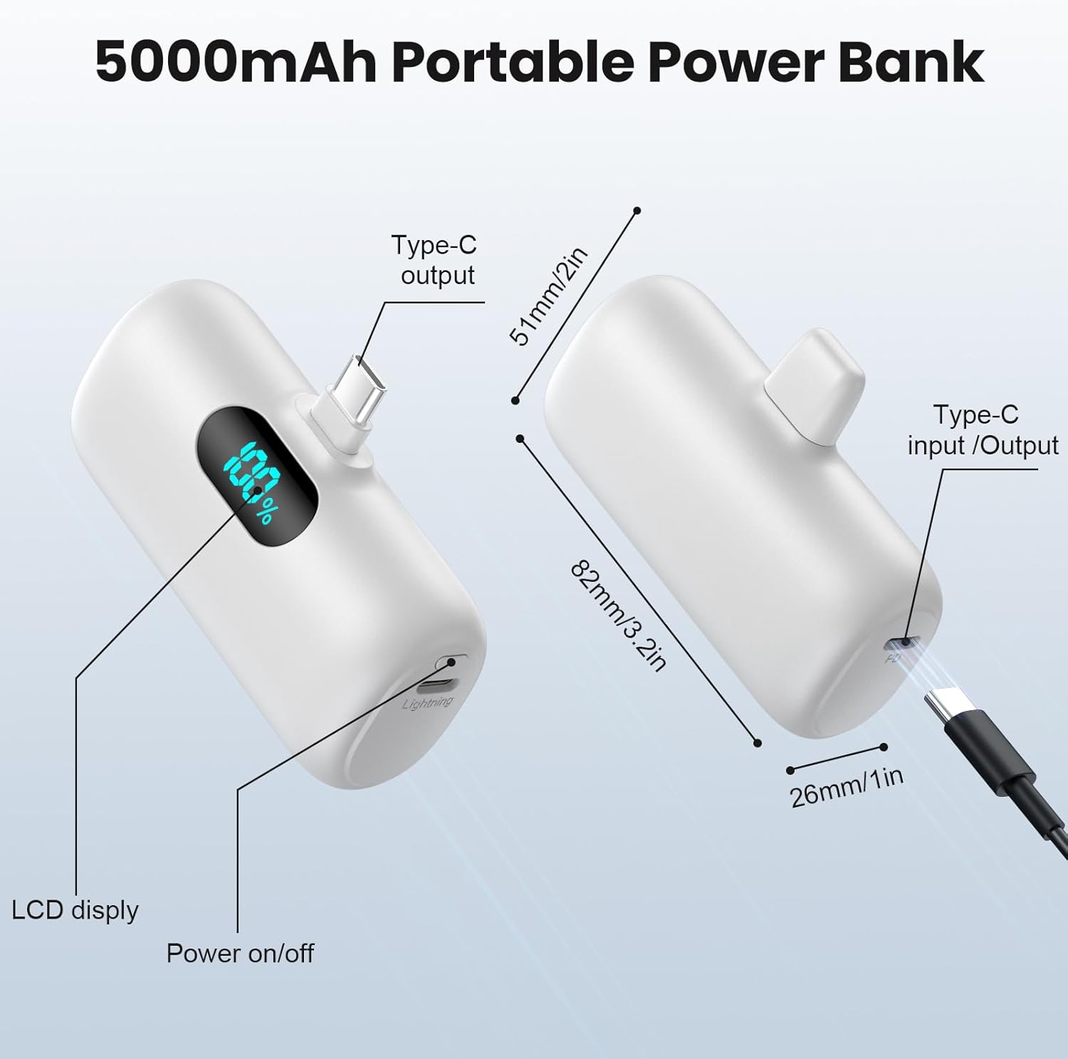Mini Portable Charger USB C Power Bank,Upgraded 5000mAh PD Fast Charging Battery Pack Built-in USB-C Connector Travel Essential for iPhone17/17Pro/17Pro Max/Air/16 Plus/16Pro Max/15 Series,Android etc