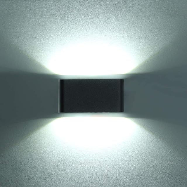 HLFVLITE Outdoor Wall Light 6W Up Down Outside Light Die-Caster Aluminum Front Door Light Mains Powered Led Black Wall Lamp, IP54 Waterproof, Cold White 6000K, 600LM