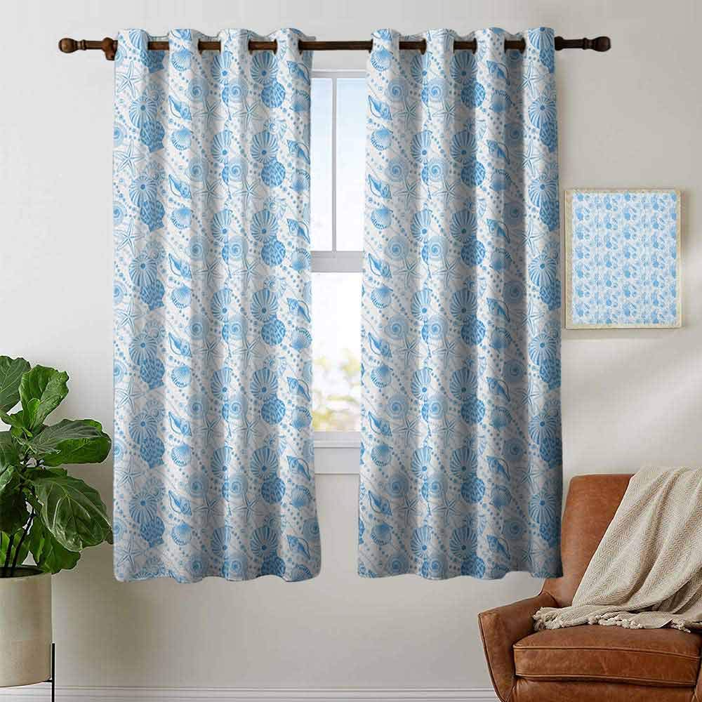 kitchen curtains Pearls,Seashells Diagonal Pattern Nautical Elements Marine Inspired Animals of the Ocean, Blue White,rod pocket drapes Thermal Insulated Panels home décor 42"x45"