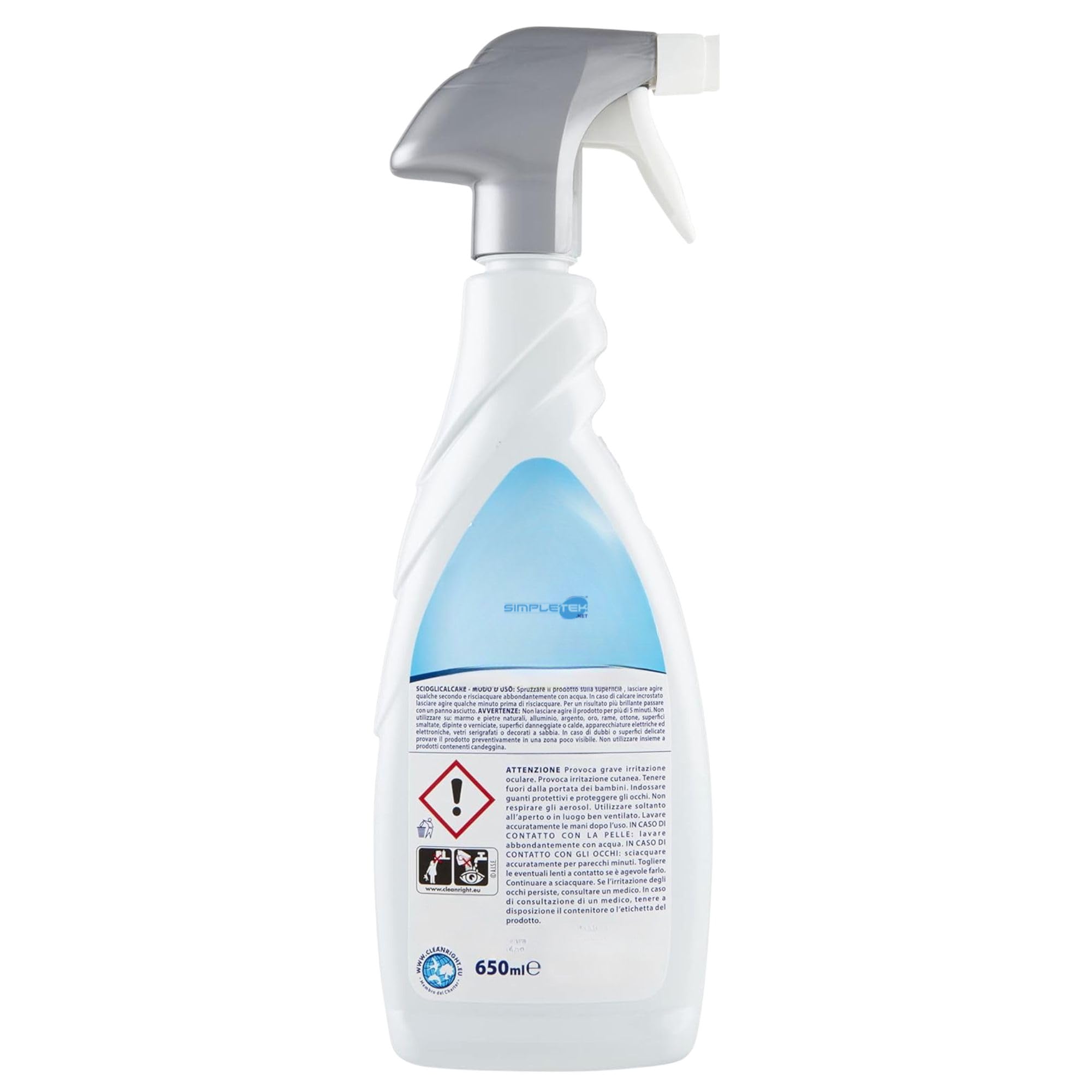 SIMPLETEK - Spray detergente 650ml | Scioglie il Calcare Ostinato | Formula in Schiuma con Barriera Protettiva | Eco-Flacone [12 pezzi]
