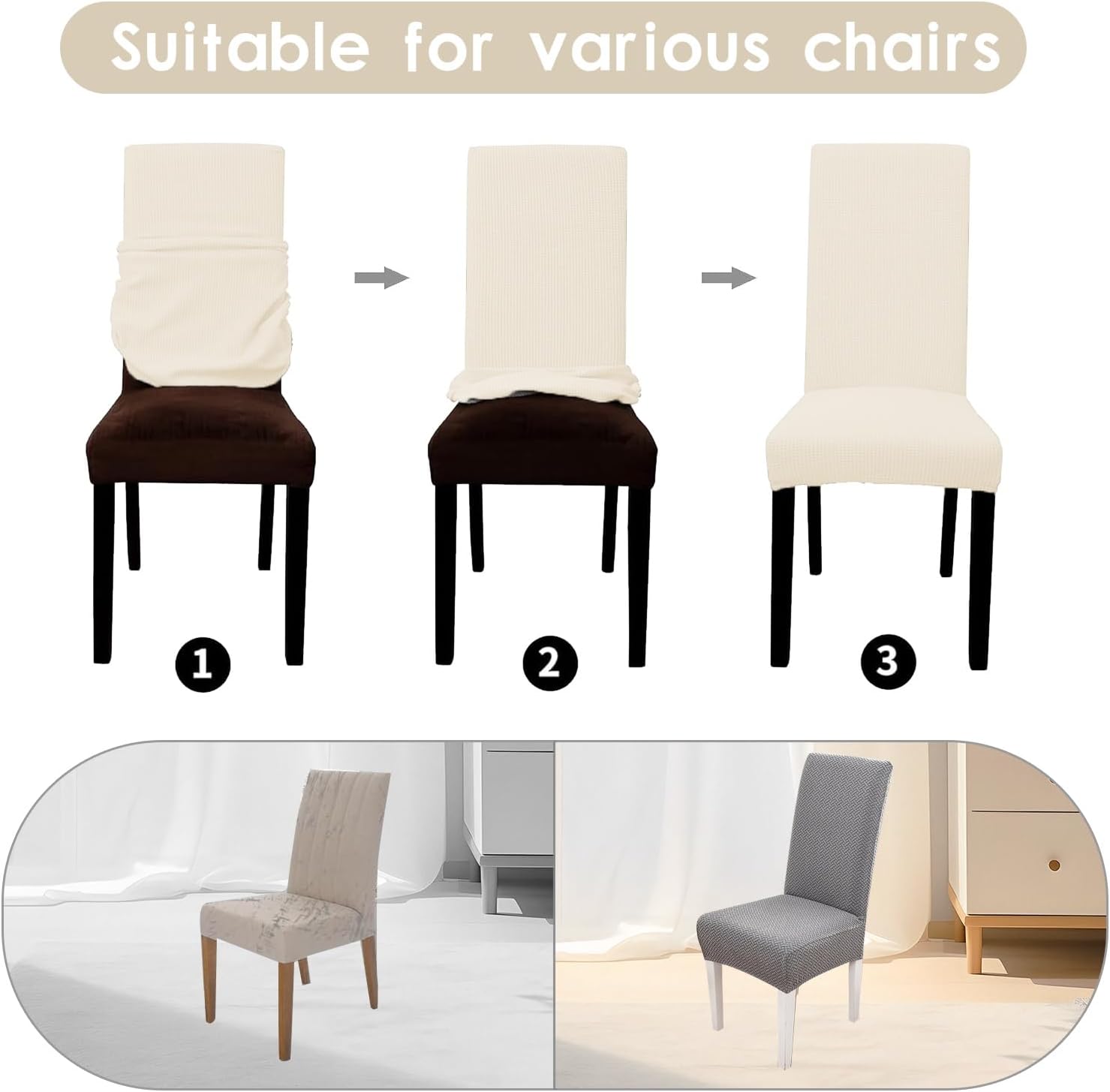 Parsons Dining Chair Cover, Detachable Sofa Chair Cover, Retractable Chair Cover (6, Apricot)