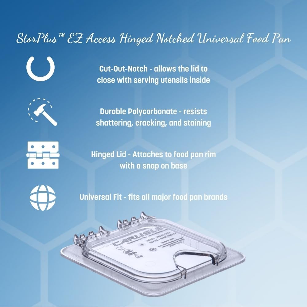 Carlisle FoodService Products StorPlus EZ Access Lid, Cover for 1/6 Size Food Pans, Single Notched, 6.88" x 6.31", 6 Count, Clear