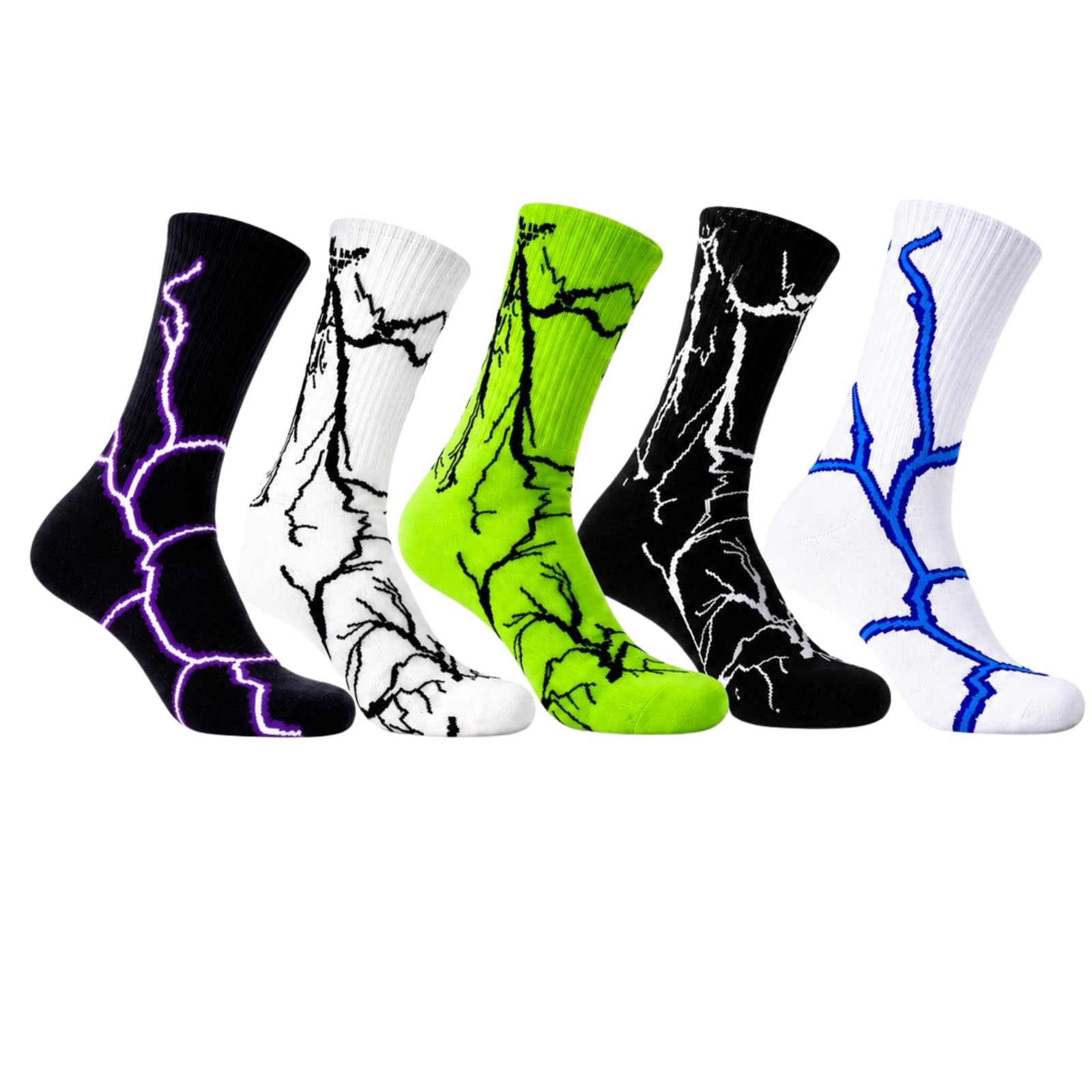 Premium Lightning Pattern Crew Socks for Men & Women – Stylish Breathable Cotton Sports Socks Pack of 5 | Casual Daily Wear Colorful Electric Design Socks-image-16