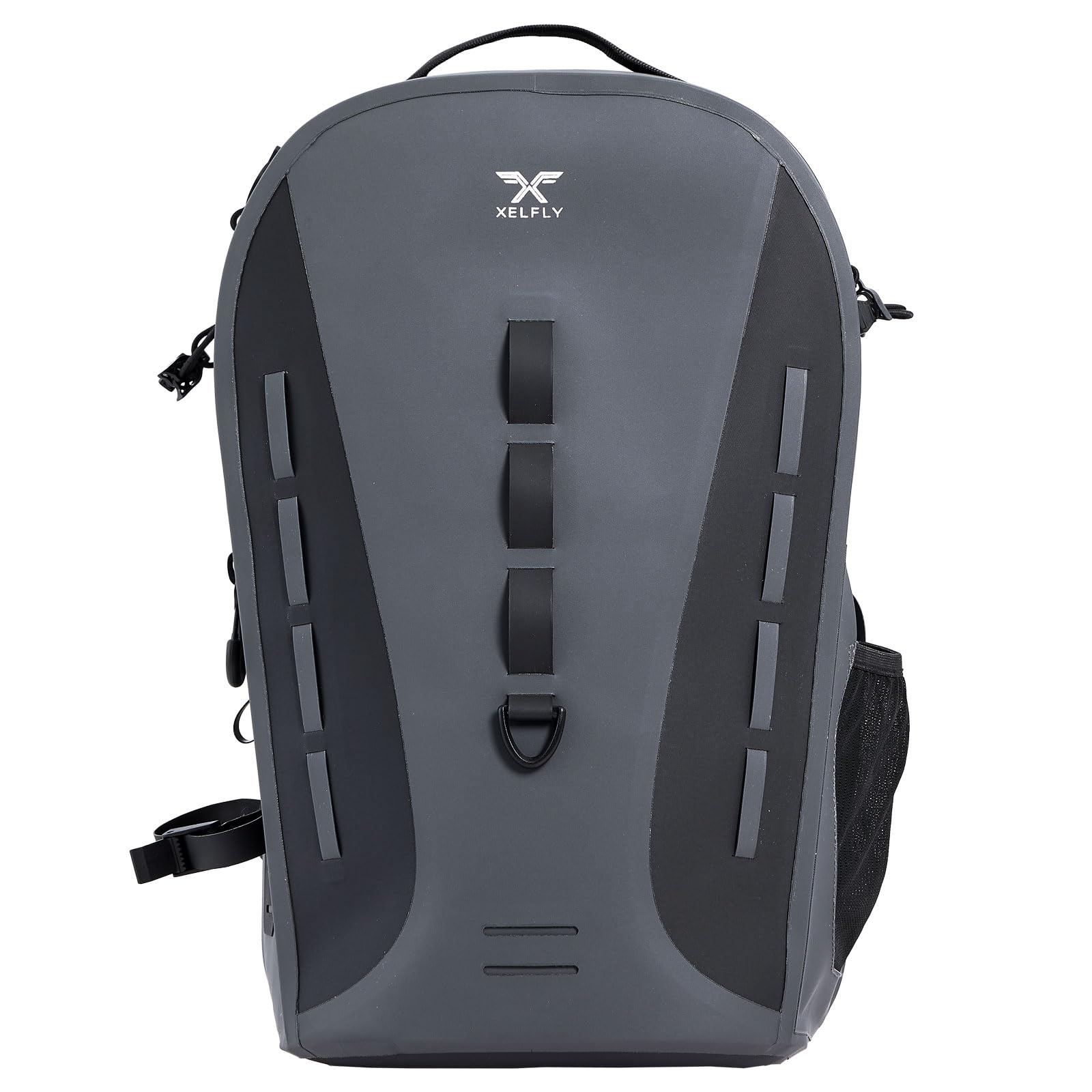 Xelfly Waterproof Fishing Sling Backpack Bag with Rod Holder, Gear Loops - Submersible Zipper, Rugged Top Handle, Adjustable Attachments (Gray)