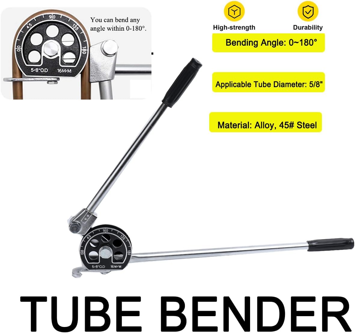 Copper Pipe Bender 5/8 Tubing Bender Tool Heavy Duty Tube Benders 180° Manual Tubing Bending Tool for Copper Aluminum Brass Steel Pipes