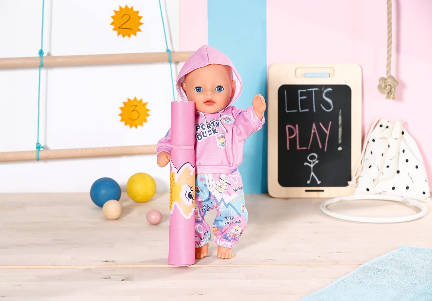 BABY born Kindergarten Gym Outfit, To Fit 36cm Dolls, Includes Hoody, Trousers, & Gymnastics Mat, Easy for Small Hands - Image 3