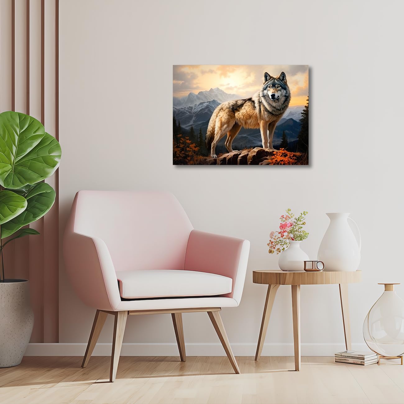 LZIMU Wolf Wall Art Wolf in the Mountain Canvas Art Print Forest Sunrise Animal Painting Abstract Animals Posters for Home Decor Framed (Animal-2 - Image 4