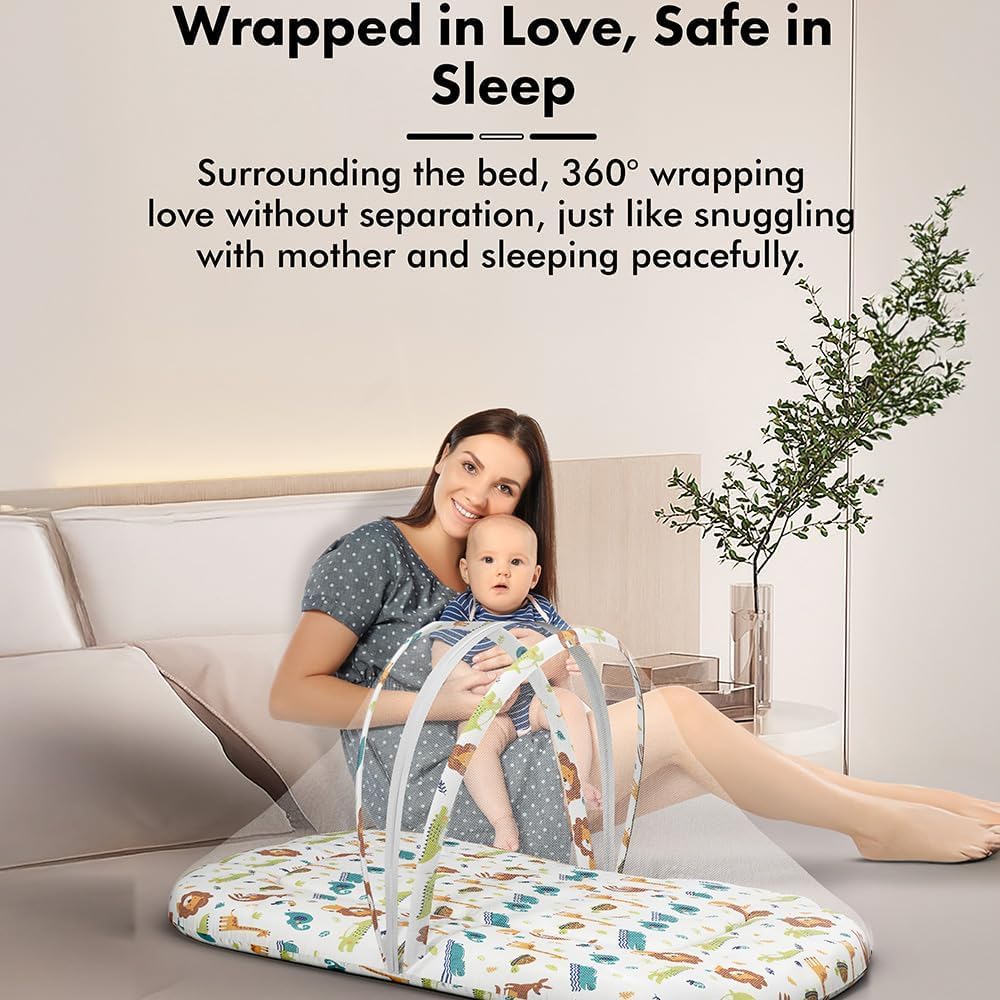 StarAndDaisy 3 in 1 Baby Nest Mosquito net for Sleeping - Newborn, Mosquito net for Baby/Soft and Comfortable Bed, Washable Cotton Design for 0-12 Months Baby -Kangaroo Print 2