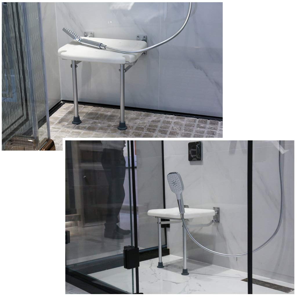 Las heces Plegable Blanca Pared de la Ducha y Wall Mounted Silla |Asiento de Ducha Plegable for el baño |Baño Bañera Banco de heces for Ancianos/discapacitados Antideslizante MAX.150kg