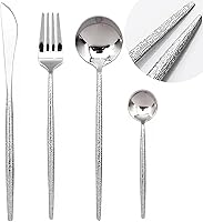 Vista 9 de Juego de cubiertos para 4, 16 piezas, acero inoxidable de grado alimenticio, juego de cubiertos dorados martillados para el hogar, cocina
