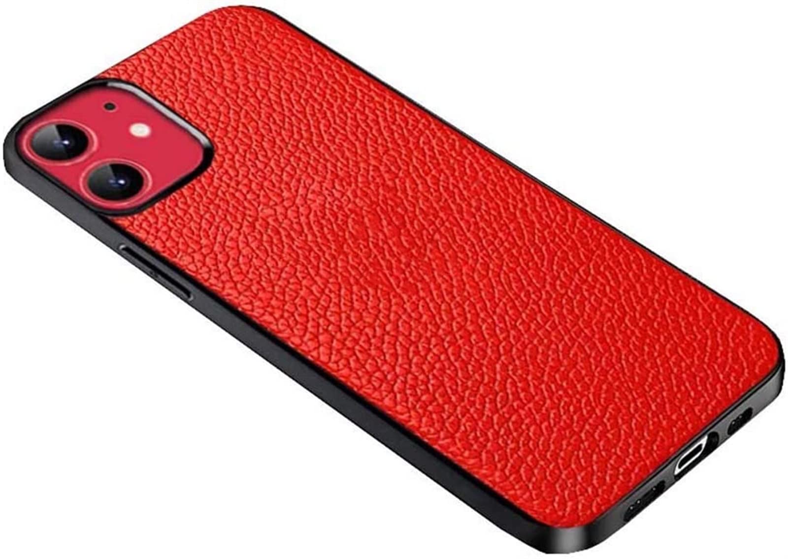 Coque iPhone 12 Mini fine litchi rouge idéale au quotidien