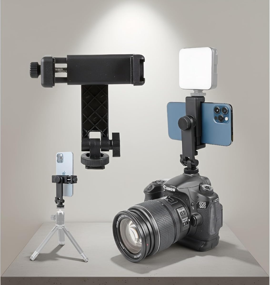 Adaptador de montaje en trípode universal multifuncional para teléfono celular Cámara con rotación de 360 ​​​​Soporte para teléfono con zapata compatible con Canon Nikon Sony DSLR