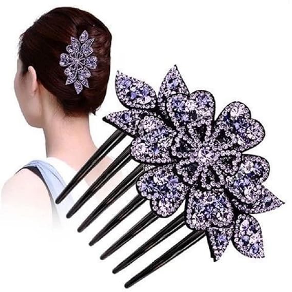 PALAYPurple Flower Hair Clips for Women,Suit for Girls Crystal Barrettes Bridal Charm Hair Accessories- Hair Comb Pins Gifts