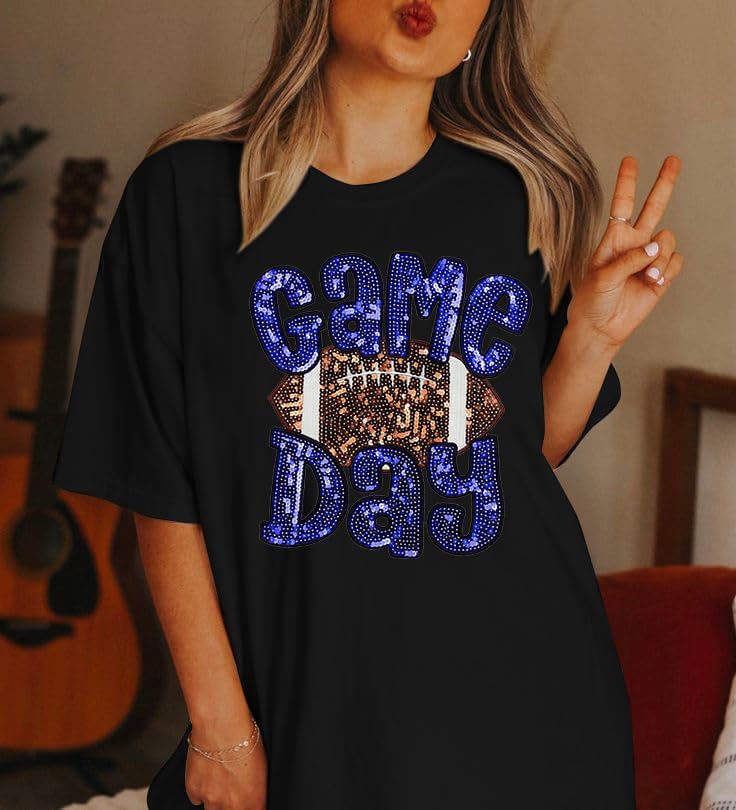ASTANFY Game Day Shirts Oversized Tshirts: Football Shirts for Women Sequin Shirt Fall Graphic Tees Short Sleeve Tops - Image 2