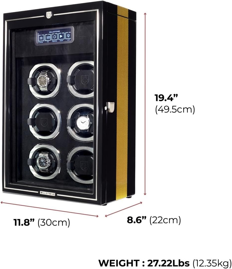 BILLSTONE Northcraft 6 Fingerprint Automatic Watch Winder Box for Automatic Watches, 6 Slot with LCD Control and Aramid Fiber Interior
