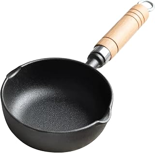 Butter Melting Pot, Non-stick Cast Iron Sauce Pot with Wood Handle, Small Cast Iron Melting Pot, Hanging Butter Warmer for Oil Milk Candy Chocolate Style 2 Small Cast Iron Pot Butter Warmer Cast Iron