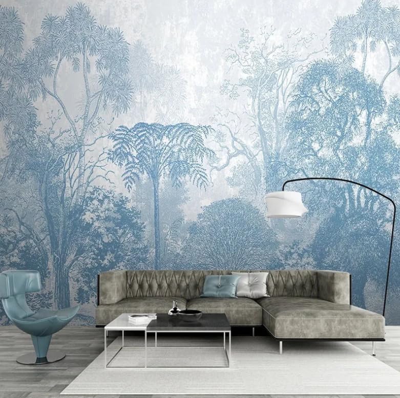 Paysage de forêt d'arbre bleu en photo murale 3D pour agrandir votre salon