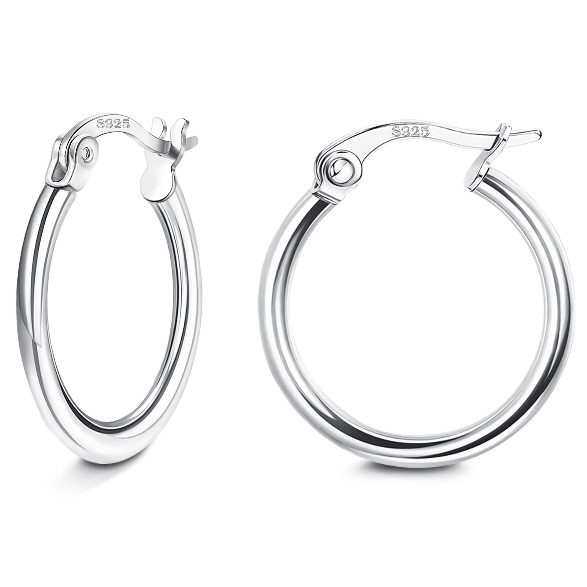 JeweBella Pendientes Aro Mujer Plata de Ley 925 Pequeños Pendientes de Aro de Plata Pendientes Hipoalergenicos Pendientes Niña Plata de Ley Pendiente Aro Hombre Mujer Diámetro 14/16/18mm