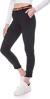 Kendindza Chino Women's Stretch Trousers with Belt Fabric Trousers Women's Elegant…
