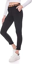 Kendindza Chino Women's Stretch Trousers with Belt Fabric Trousers Women's Elegant Long