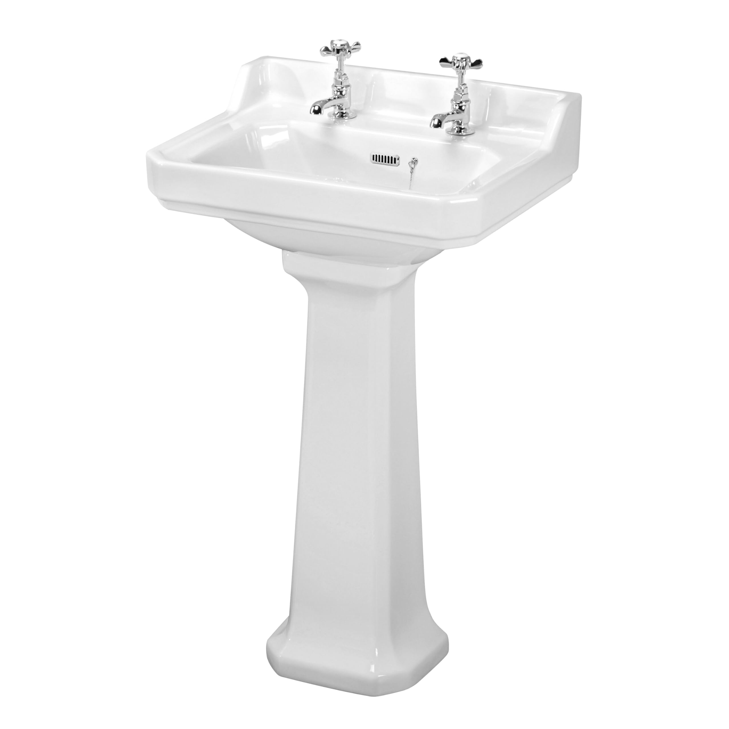 Balterley White 560Mm Traditional Mm Bathroom Sink, Full Pedestal Ceramic Bathroom Wash Basin Sink With Overflow, 2 Tap Hole, Floor Standing Basin Sinks For Cloakroom - 560 X 450 X 905Mm (White)