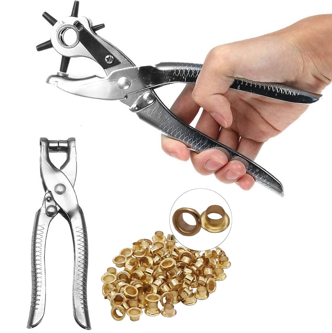ZEUTER 2 Pc Leather Hole Punch & Grommet Setting Tool || Multi-Function Metal Handheld Leather Belt Hole Punch Tool Set || Eyelet Pliers Button Setter Tool Kit for Belt, Cardboard (Silver) (B0D88MR377) Amazon Price History, Amazon Price Tracker