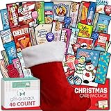 Gift A Snack - Christmas Stocking Stuffed, Pre-filled Holiday Snack Box Care Package + Greeting Card (40 Count) Sweet Treats Gift Basket, Candies Chips Office Food Assortments