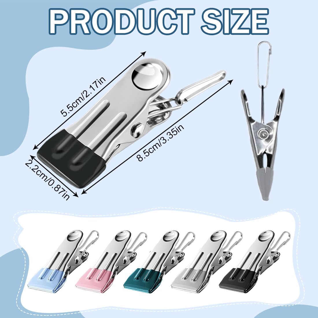 Mollette Acciaio Inox,30PCS Mollette Bucato Antisegno,Mollette Senza Tracce,Colorate Multifunzione Mollette Bucato,Mollette in Metallo per Calze,Fotografie E Conservazione Di Cibo Alimentare Foto
