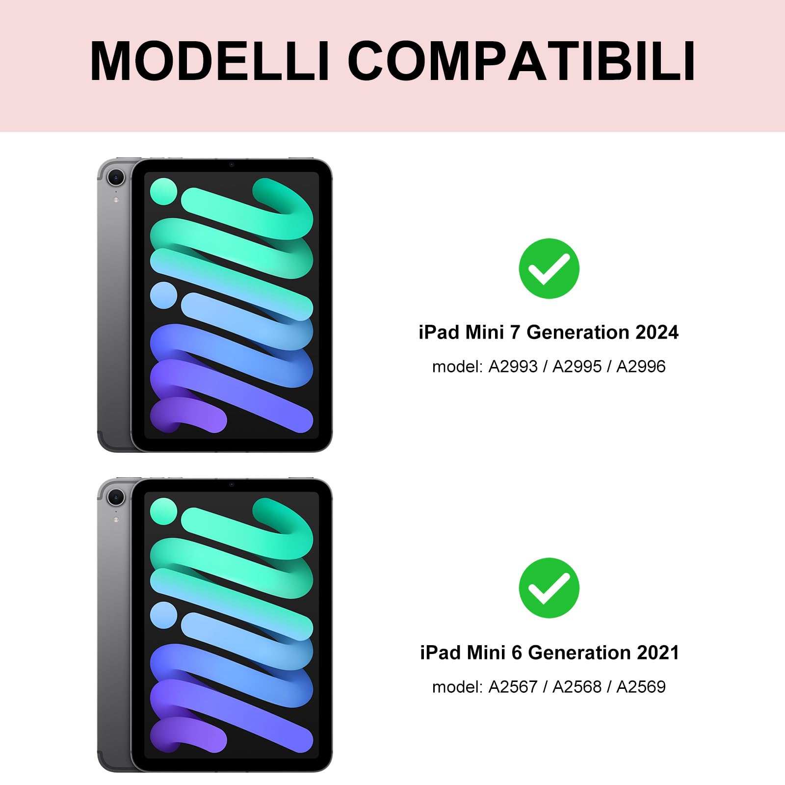 WINCHKING Tastiera per iPad Mini 7 2024/ Mini 6 2021, Custodia Tastiera per ipad Mini 7/6 Generazione 8,3", Cover Italiano QWERTY Bluetooth Keyboard per iPad Mini 6a/7a Generazione 8.3 Pollici, Rosa