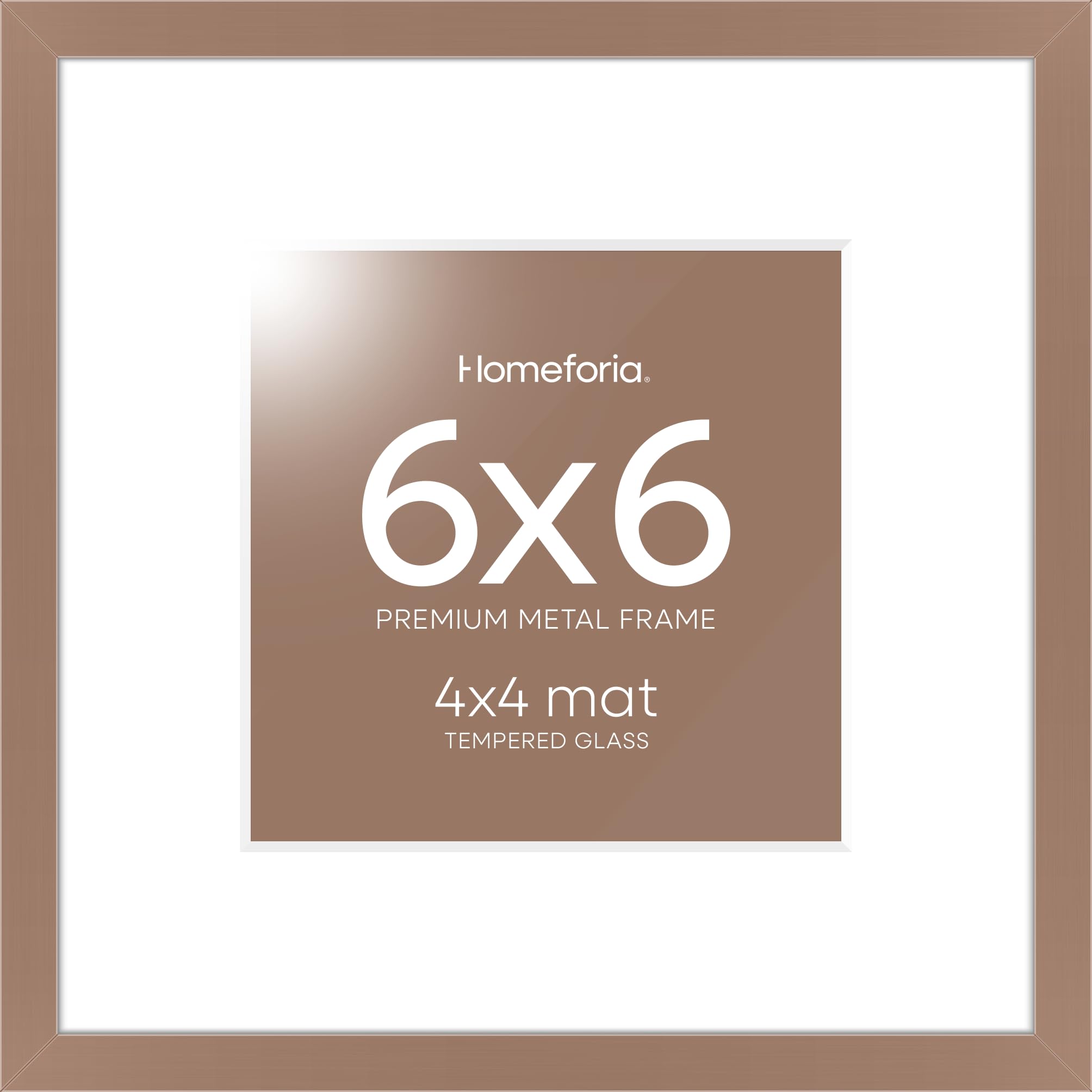 Homeforia 6x6 Mocha Picture Frame, High-End Metal, 4x4 Mat, Glass | High End Aluminum, Tempered Glass, Acid-Free 4x4 Removable Mat, 6x6 in Edge-to-Edge Display 6x6, Wall Kit, Set Of 1