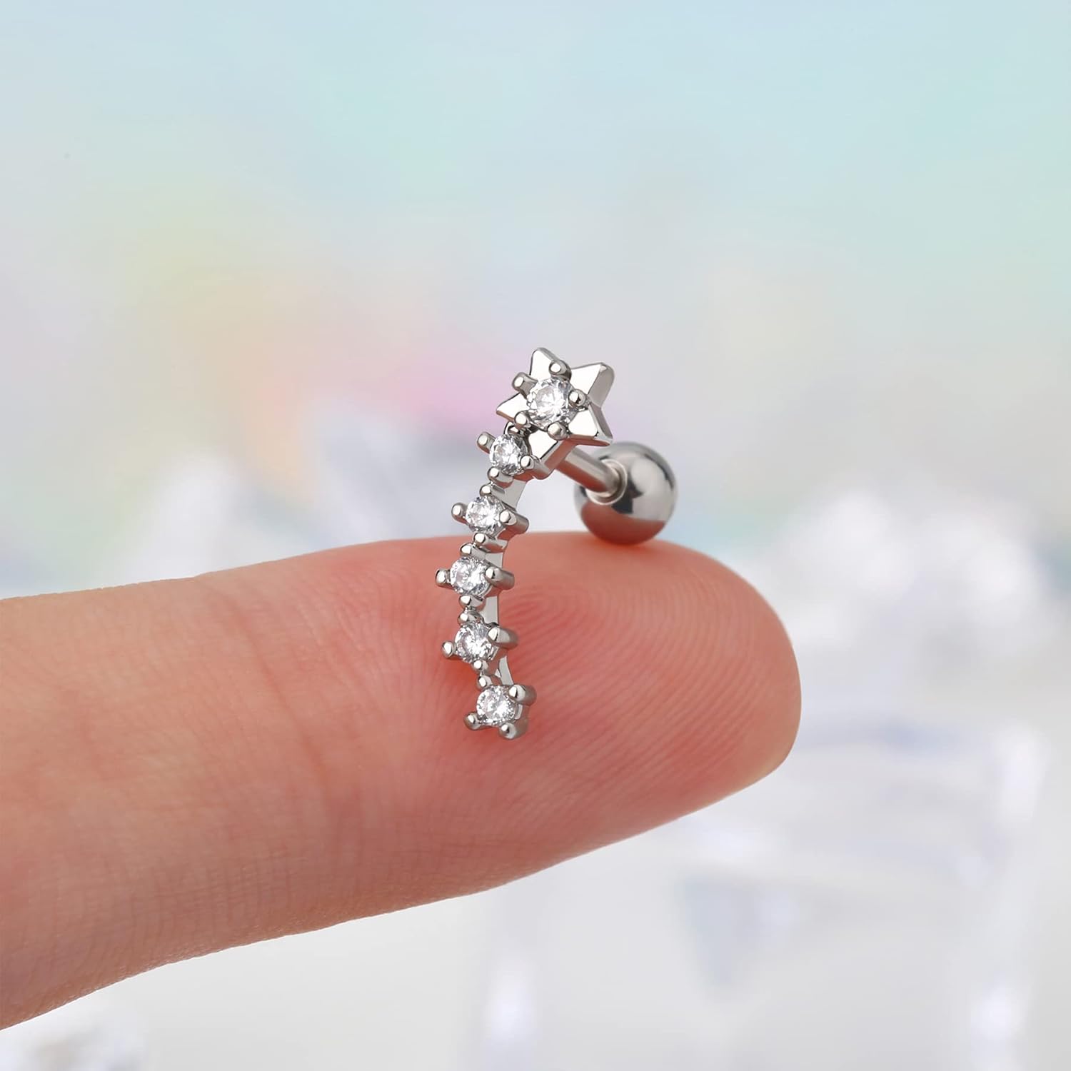 CM Crareesi Mania Star Cartilage Earrings 16G Curved Helix Piercing Jewelry Stainless Steel Forward Helix Piercing Jewelry Gold Tragus Earrings for Women Cartilage Stud Earrings - Image 4