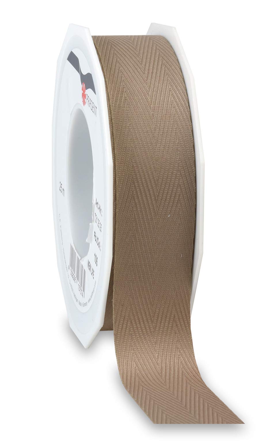 Präsent - New Life 100% Recycled Ribbon Taupe 25 mm Width, 25 m Length, Fir Green, 25 mm - 25 m