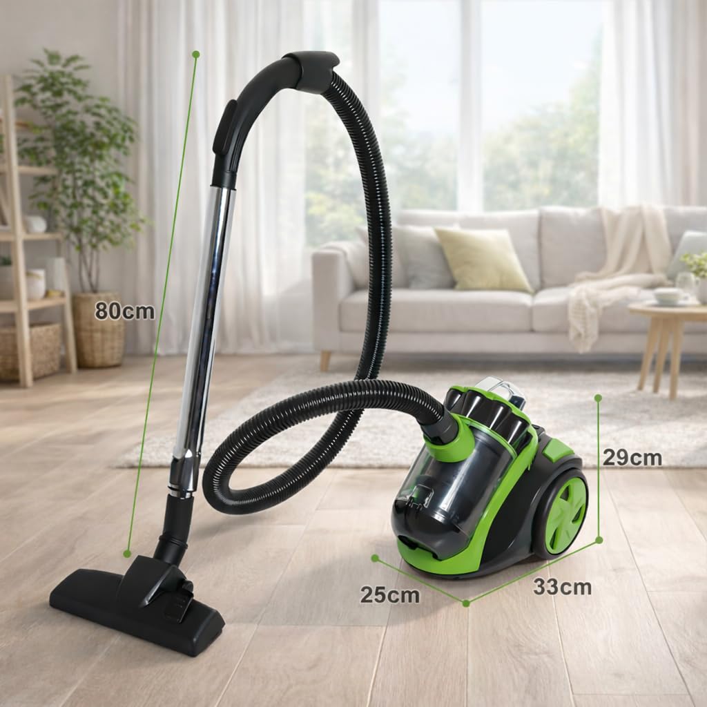 Herrselsam Aspirateur sans sac, silencieux, forte puissance d'aspiration, 3 têtes d'aspiration, brosse de sol, long câble, filtre hygiénique pour parquet, tapis