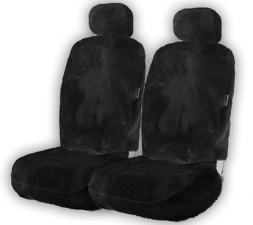 Zone Tech - Funda de asiento de coche de piel de oveja auténtica, 2 unidades, fundas de asiento delantero de lana de lujo esponjosas, universales