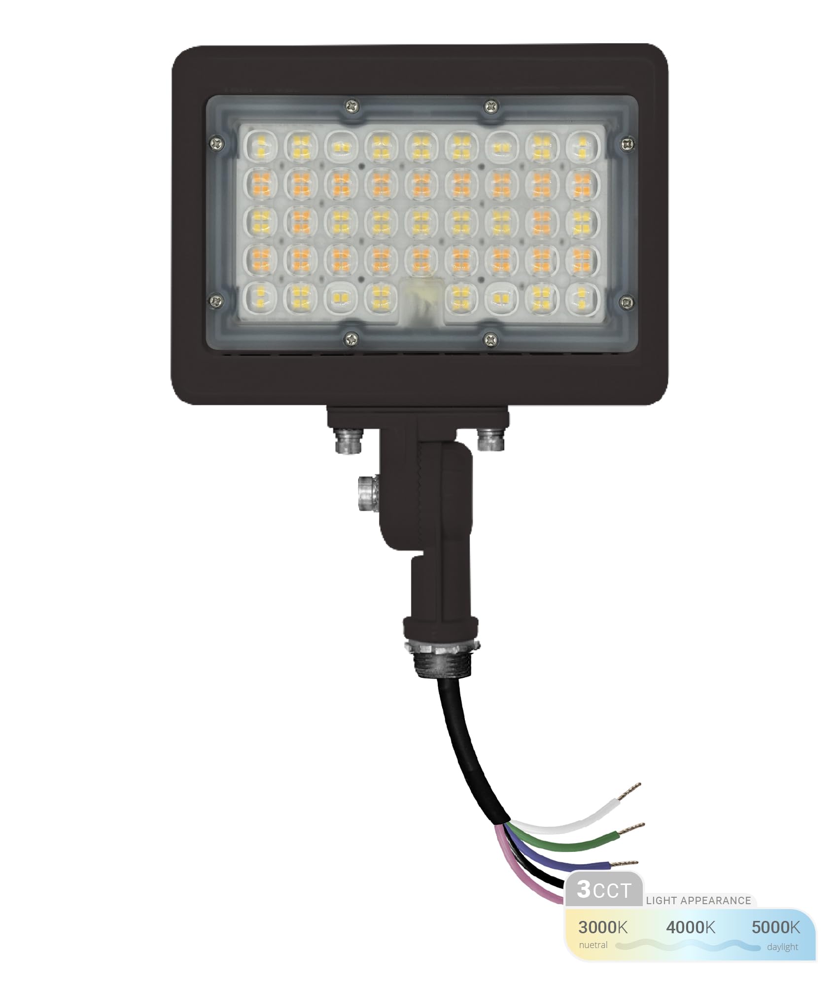 NUWATT LED-Flutlicht für den Außenbereich, 50 W, 1,27 cm Schaft-Halterung, wasserdicht, 7050 Lumen, 3 CCT Farbe wählbar, LED-Flutlicht für Hof, Garten, Garage, Gewerbe, 100–277 V, Bronze-Finish