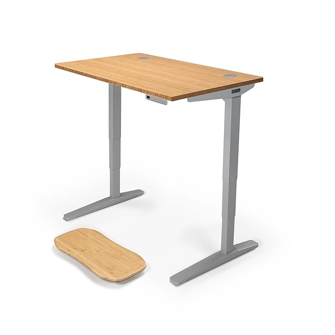 UPLIFT Desk V2 2-Leg Height Adjustable Standing Desk (Gray), 1" Thick Solid Bamboo Desktop (48"X30"), Advanced Memory Keypad, Wire Management Tray, Bamboo Rocker-X Board