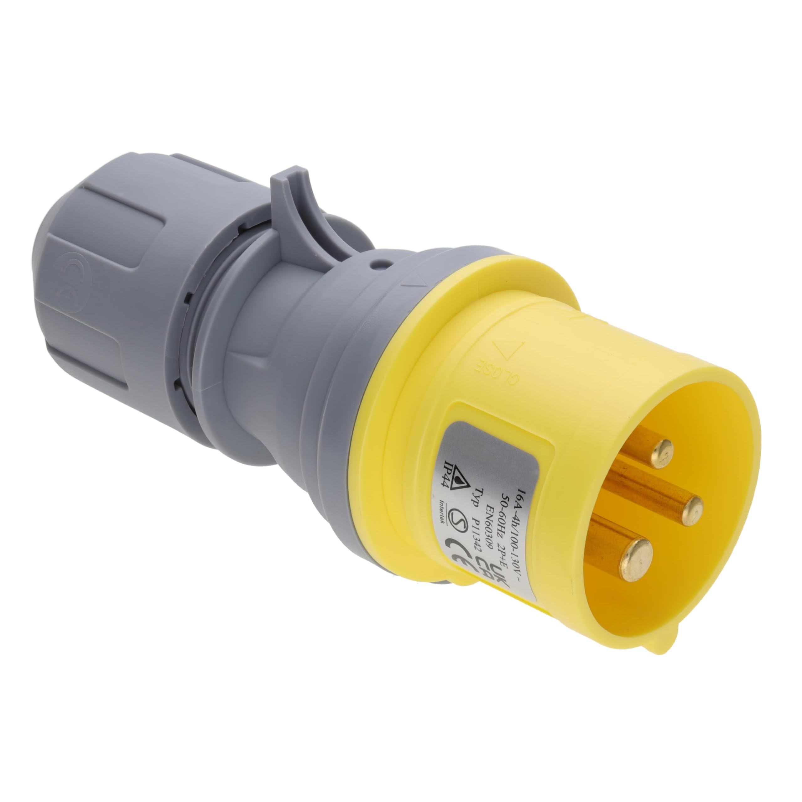 kenable PRO Rewireable Industrial Site Power Plug 110V 16A Yellow IP44 2P+E Cable Mount Connector for Workshop Construction and Outdoor Use