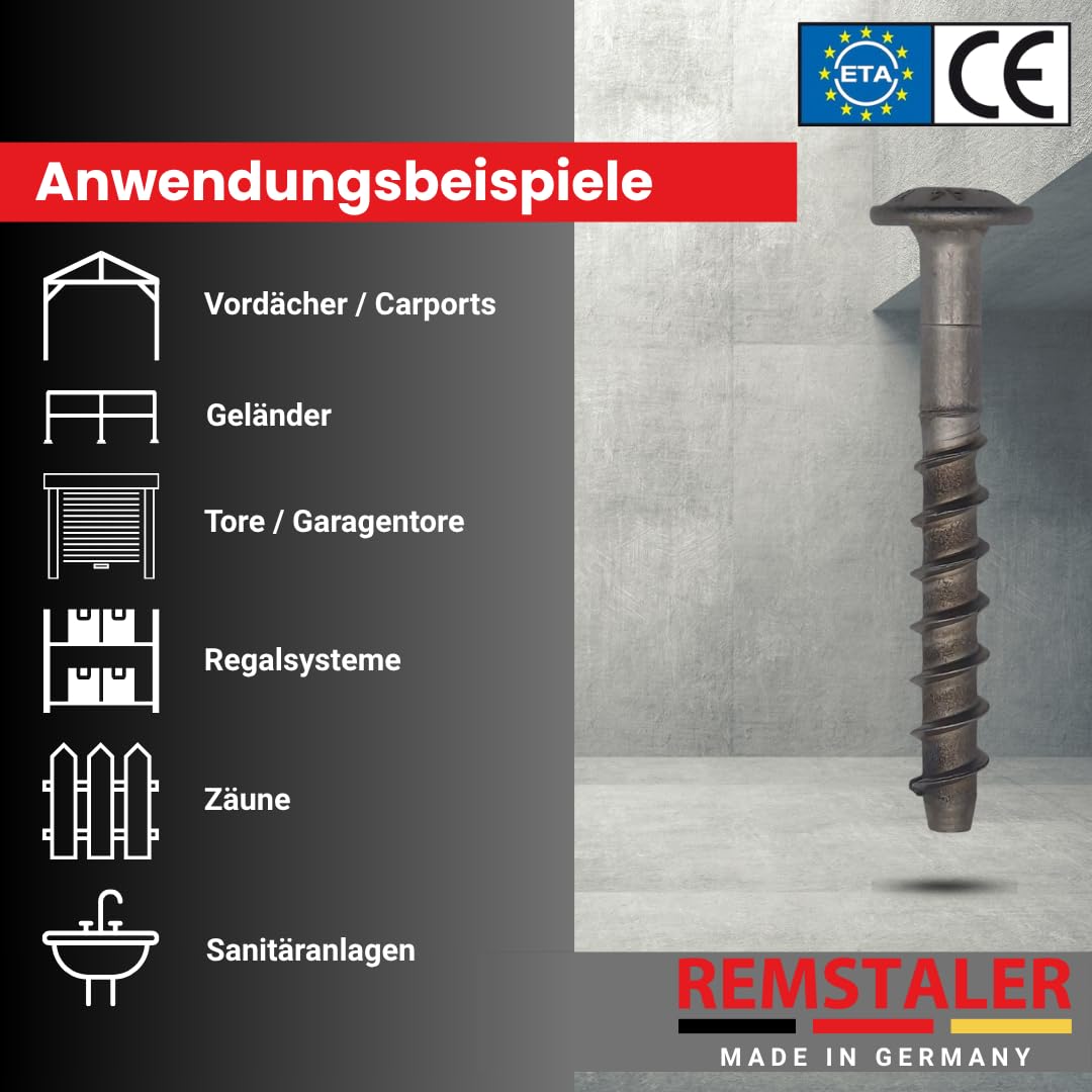100x Remstaler BETONSCHRAUBE Linsenkopf mit Torx-Antrieb | EDELSTAHL A4 | ETA Zulassung | made in GERMANY | Betonschrauben (6x100)