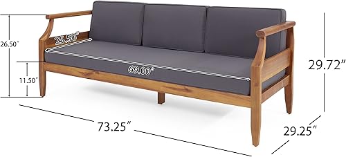 Miniatura 7 de Christopher Knight Home Aston - Juego de sofá para exteriores de 3 plazas con otomana, madera de acacia, tecagris oscuro