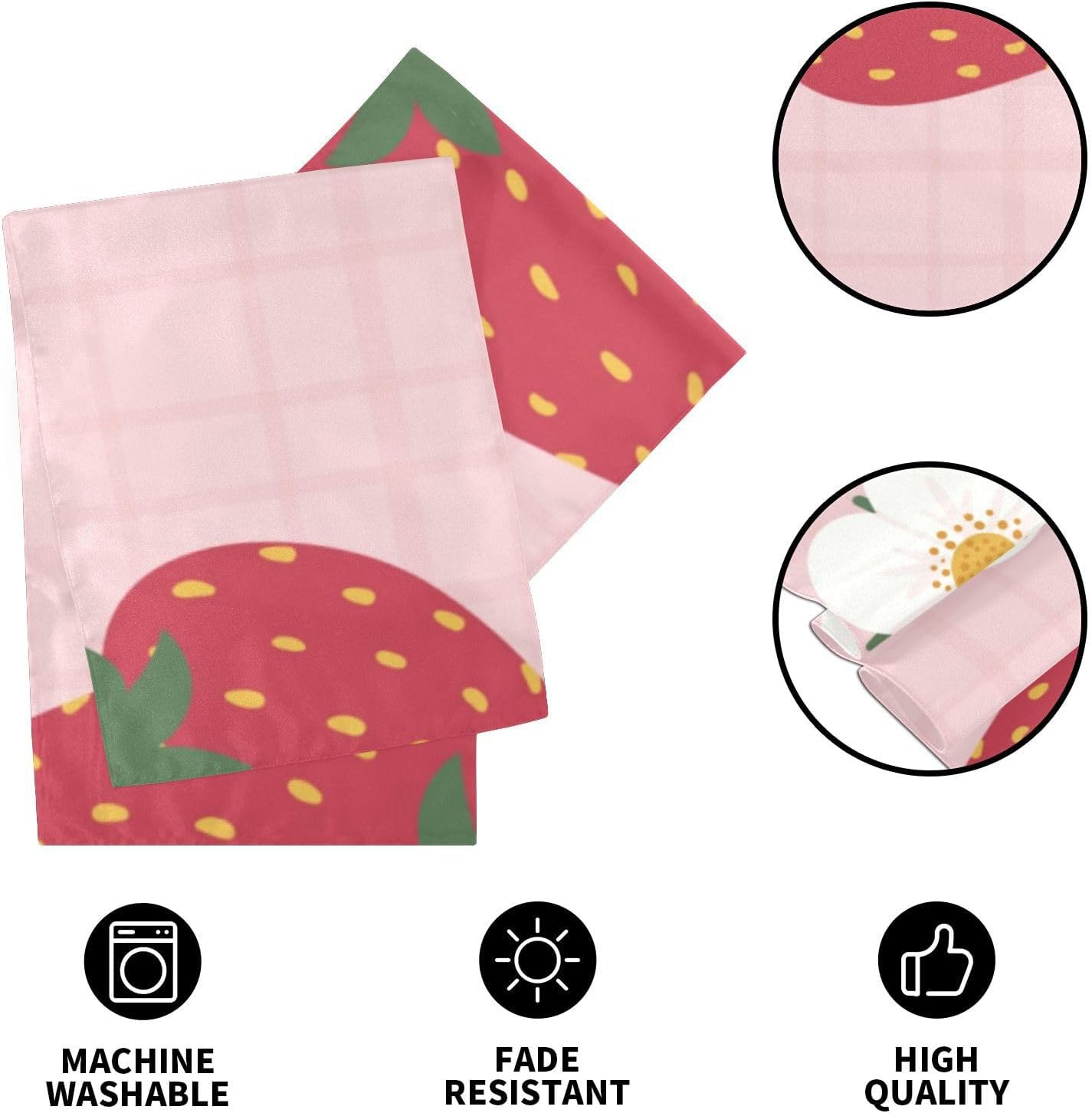 Moudou Strawberry Table Runner, Heat Resistant Washable Large Table Runner for Kitchen Dining Party Decor, 18 x 72 Inch